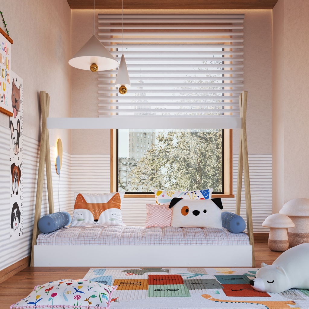 CAMA SINGLE INFANTIL CABANA MONTESSORI ITAPUA CON BLANCO 190X80, CCM003ITBC
