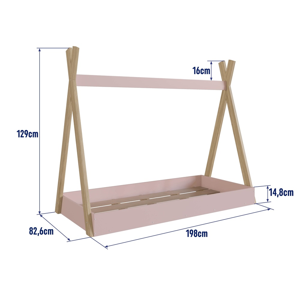 CAMA SINGLE INFANTIL CABANA MONTESSORI ITAPUA CON ROSA 190X80, CCM003ITRS