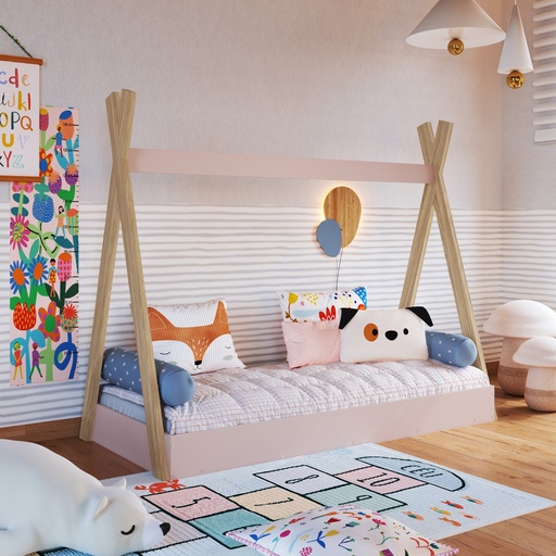 [CCM003ITRS] CAMA SINGLE INFANTIL CABANA MONTESSORI ITAPUA CON ROSA 190X80 (NO INCLUYE COLCHON), CCM003ITRS